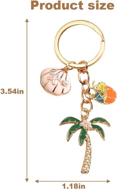 2PCS Island Palm Tree Metal Car Keychain, Universal Fit Key Ring Size: Style D