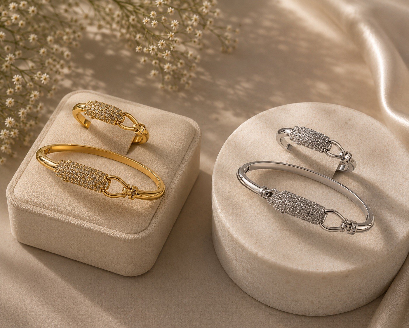 None fade none tarnished Gold or Silver Tone Bracelet Ring Set Clear CZ stone