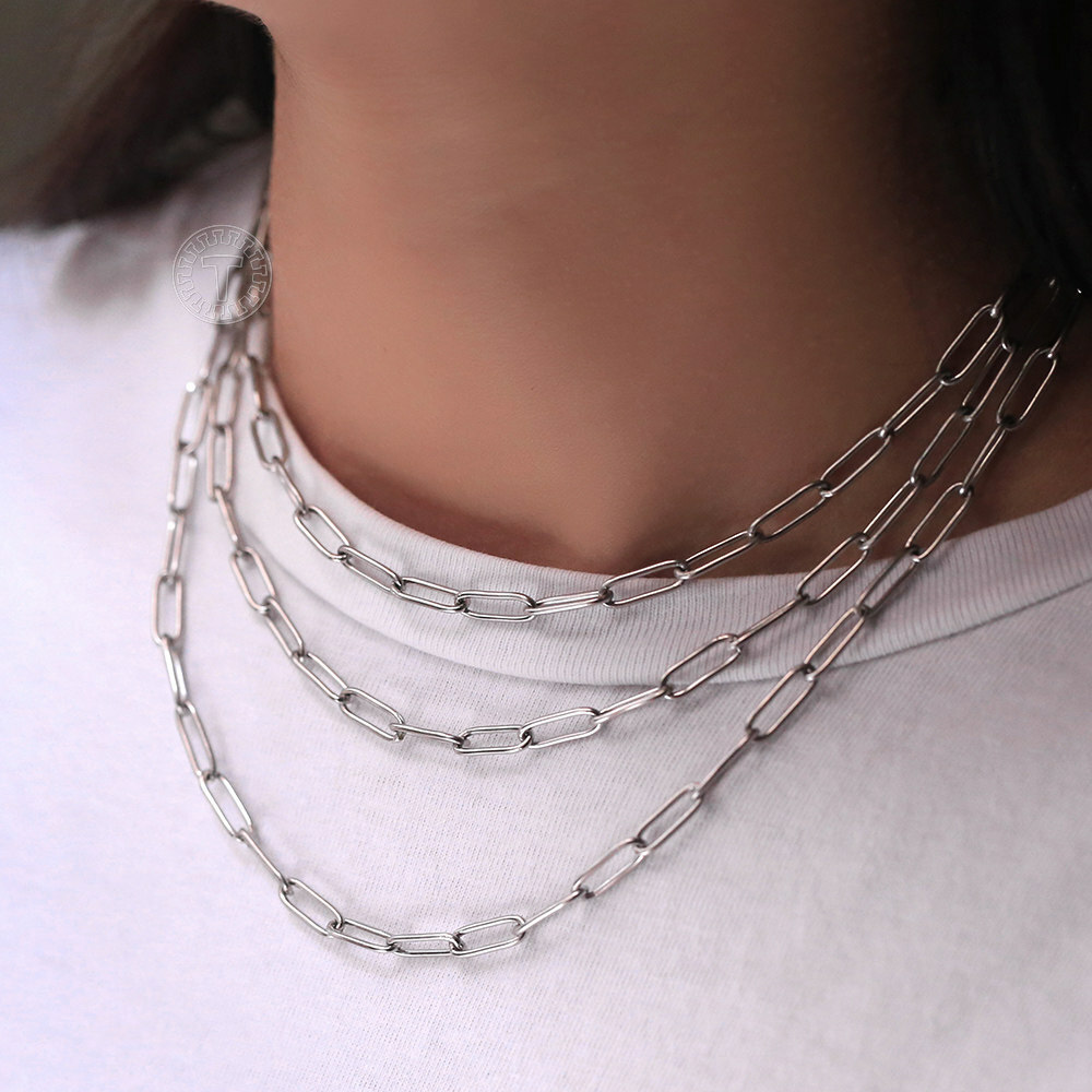 4mm Gold Plated Stainless Steel Paperclip Cable Chain Necklace Choker 16/18/20″