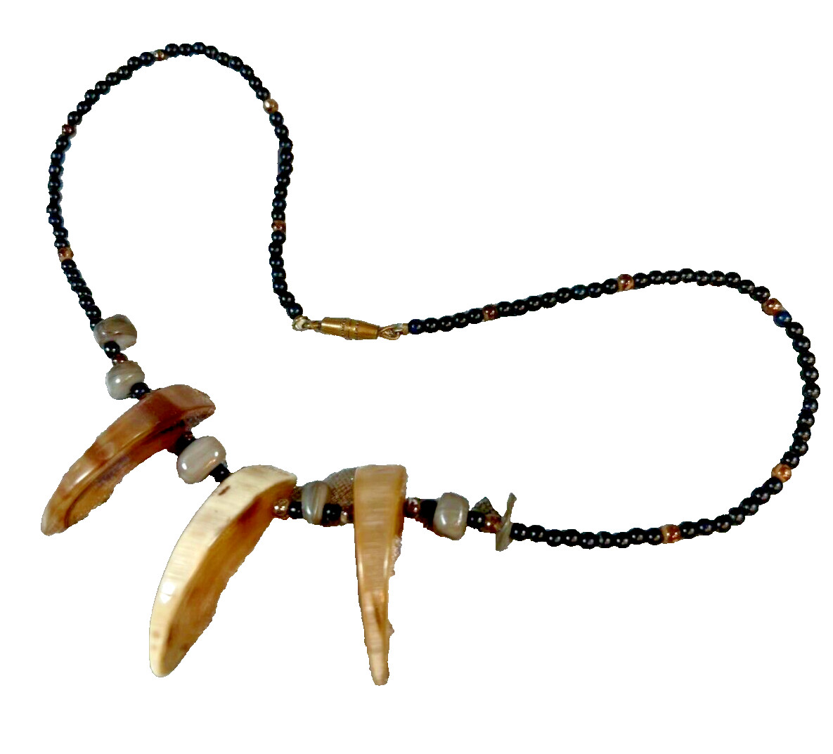 Carved Shell Beaded 15″ Necklace with Barrel Clasp