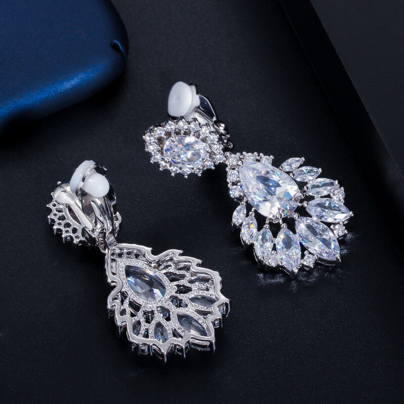 CWWZircons Gorgeous Dangle Drop Clip On Earrings CZ Women No Piercing Earring