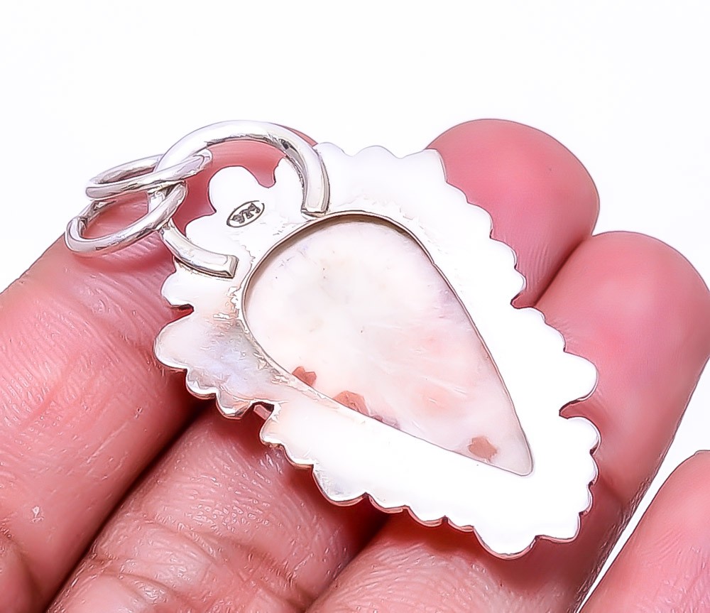 Orange Scolecite – India Designer Handmade 925 Sterling Silver Pendant 1.95″ P40