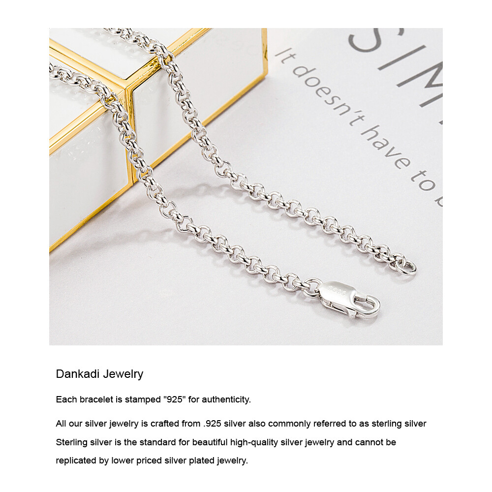 925 Sterling Silver 3mm Rolo Round Cable Chain Necklace 18″-30″ for Women & Men