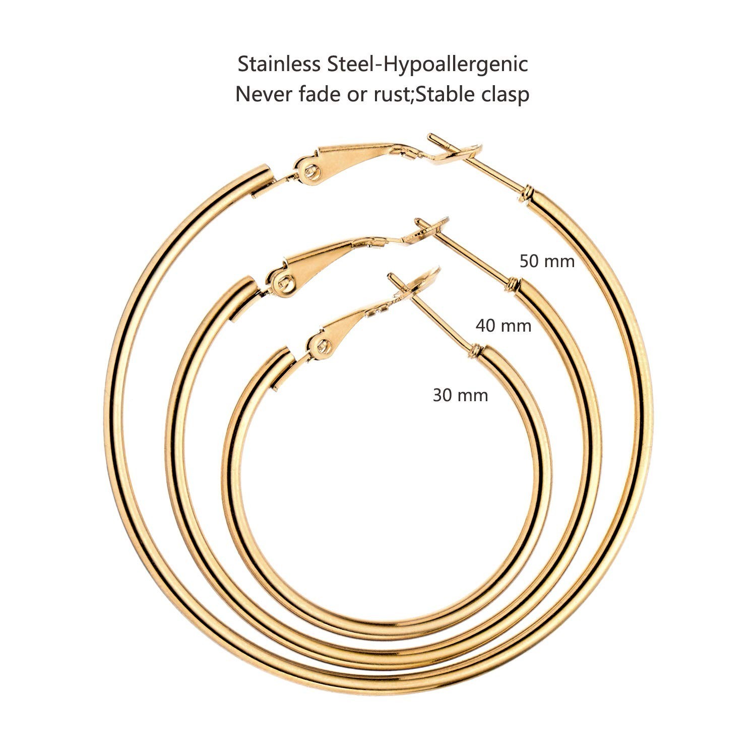 6 Pairs Gold & Silver Hoop Earrings Set – Lightweight Stainless Steel Hoops Set