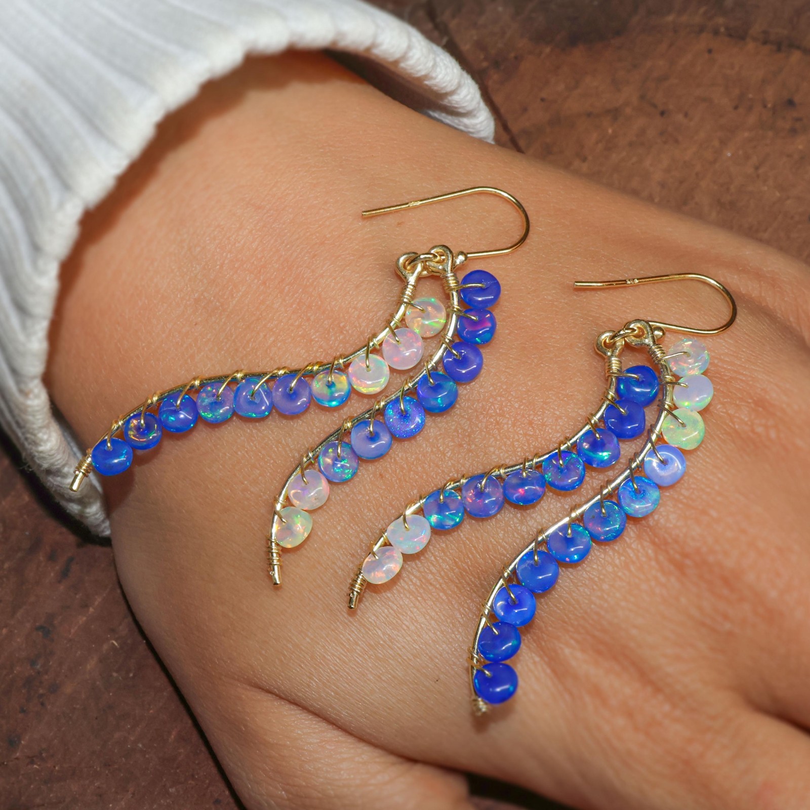 Fire Blue Shaded Opal Beads Earring, Ethiopian Opal Handmade Earring for women