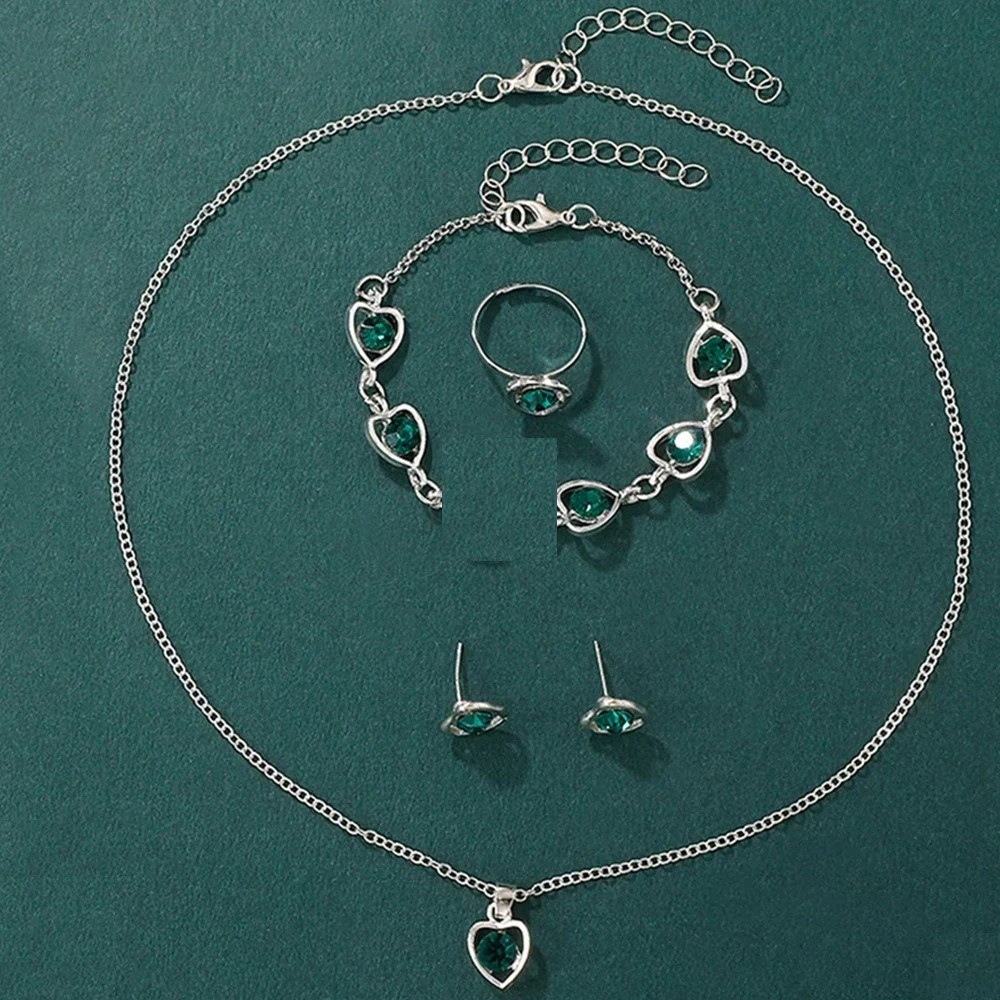 Women Quartz Watch Jewelry Set Heart Rhinestone Necklace Ring Earrings Gift USA