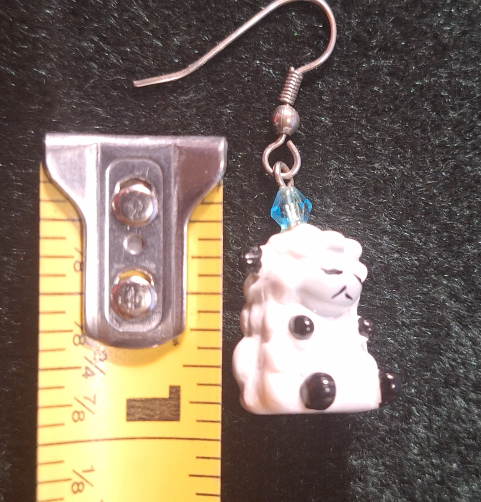 Sweet White w Gray Face Sleeping Lambs Glass Dangle Drop Hook Earrings