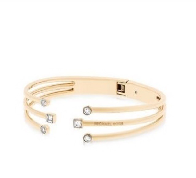 Michael Kors CZ Open Cuff Bracelet Triple Row Gold Tone 6.5 In