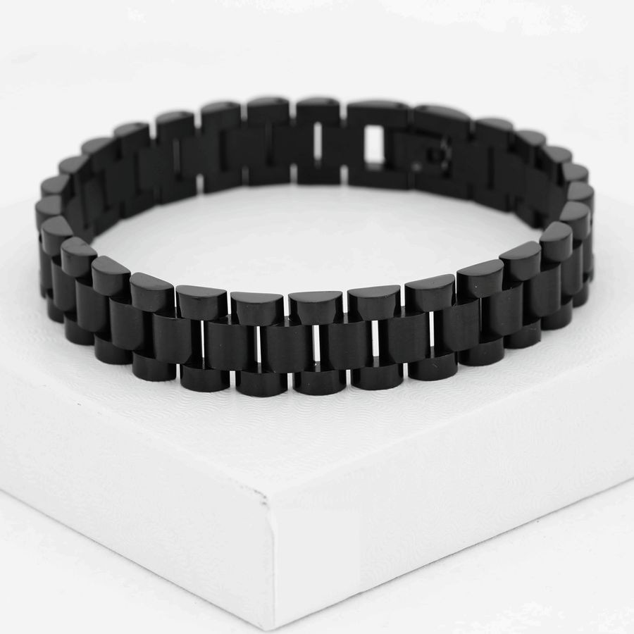 8.5″ Men’s Bracelet Stainless Steel 10mm Watch Band Chain Black Ion plated Box