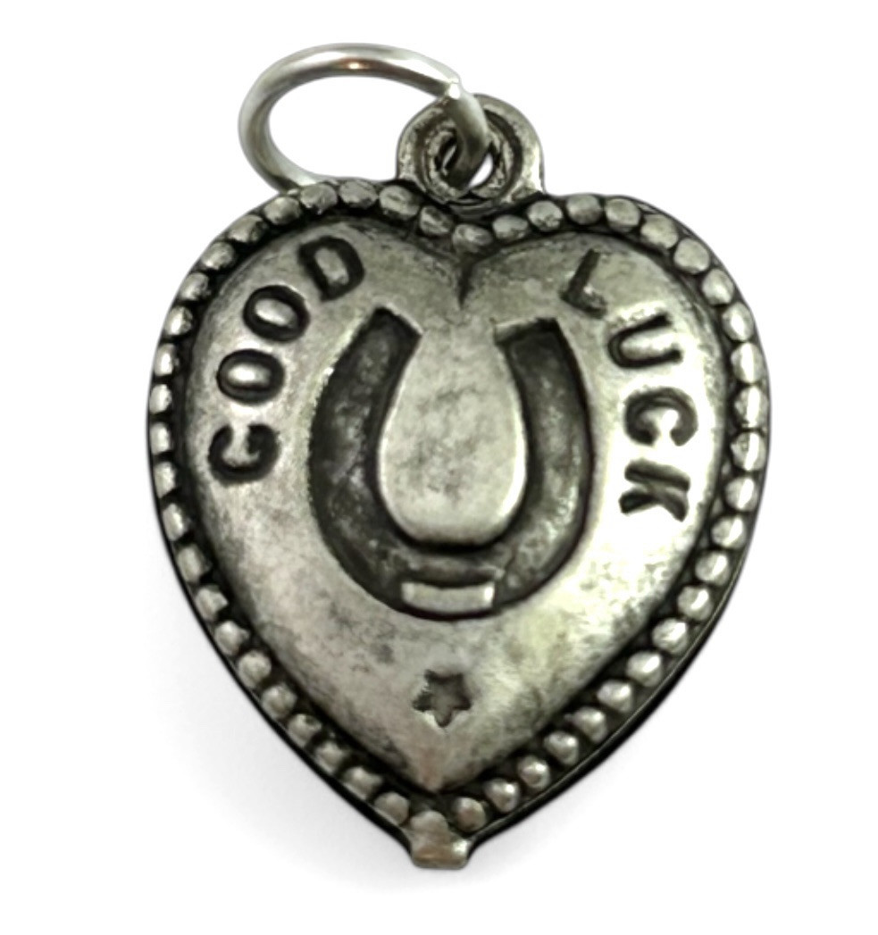 Good Luck Charm Puffy Heart Pendant Horseshoe Lucky Charm Jewelry Silver Plated