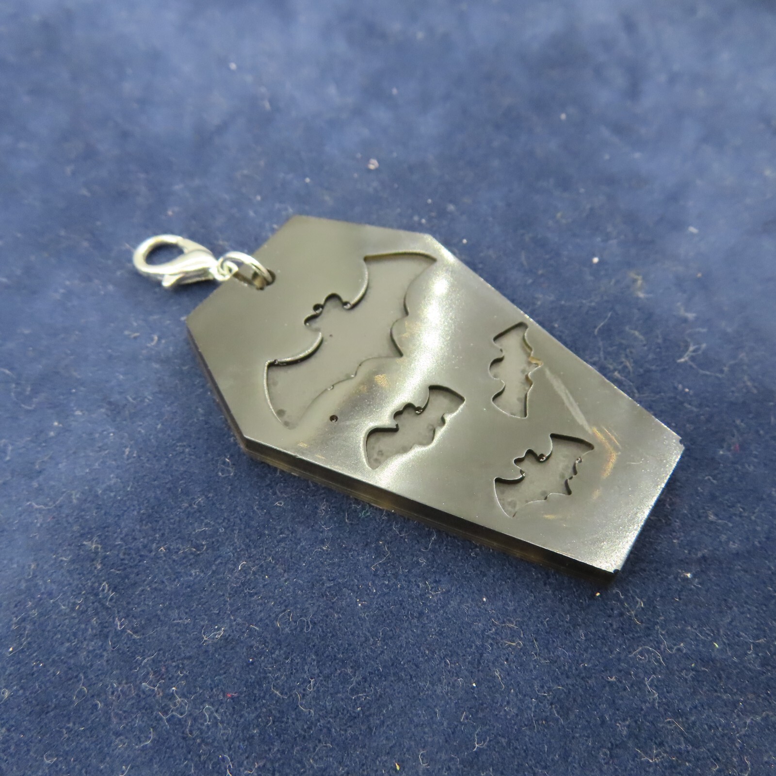 BATS BLACK Coffin Vampire Charm Zipper Pull Keychain Add On Clip Planner Resin