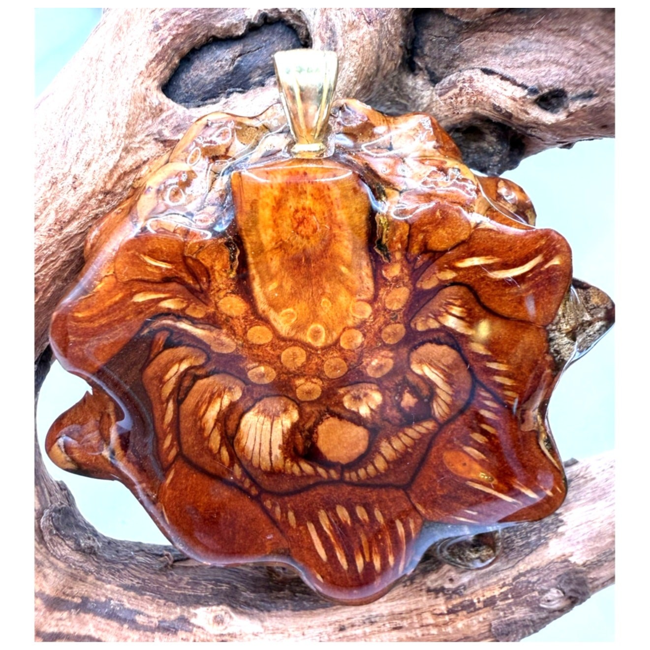 Third Eye Handcrafted Pinecone Pendant W/Crushed Malachite Inlay