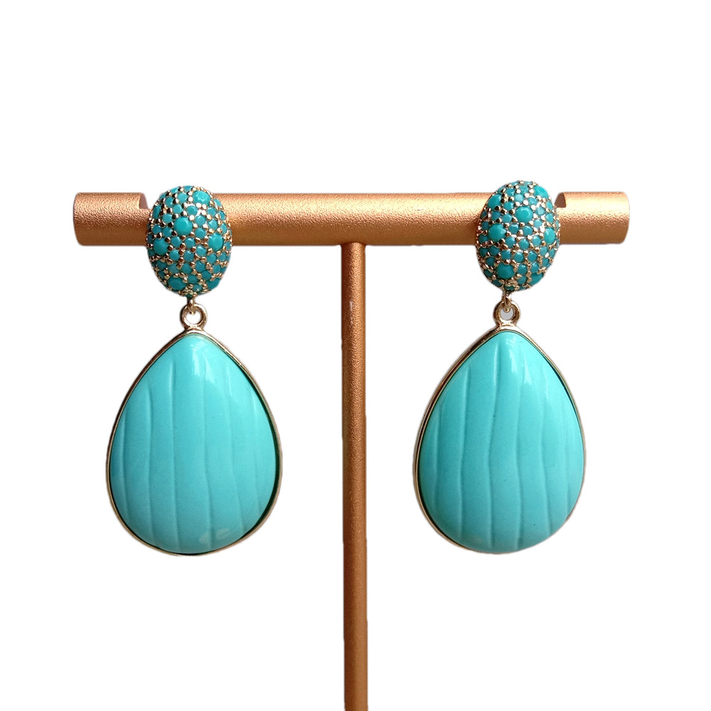 Blue Turquoise Cz Pave Stud Earrings Dangle Earring Designer Jewelry