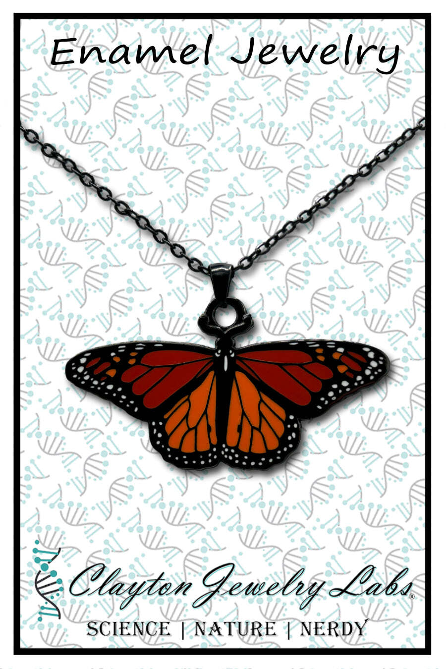 Monarch Butterfly Double Sided Enamel Pendant Necklace