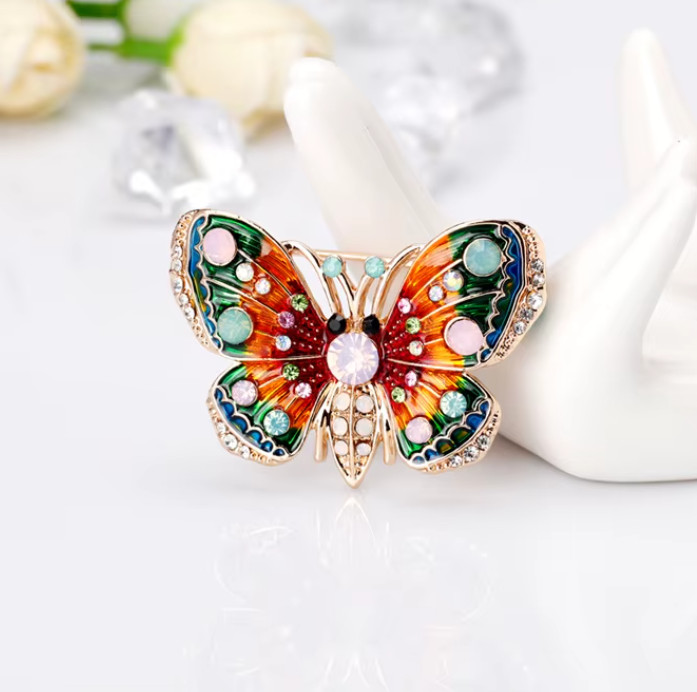 Women Vintage Butterfly Fashion Brooches Pins Crystal Enamel Insect Jewelry Gift