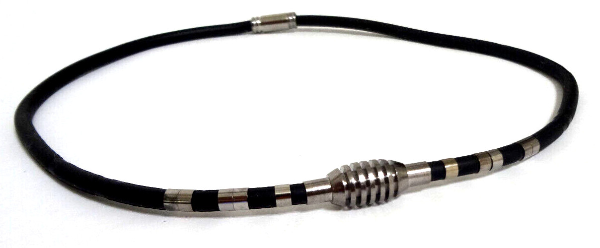 TITANIUM GERMANIUM METAL BLACK SILICONE ROPE NECKLACE W/ MAGNET CLASP 3x LOT NEW