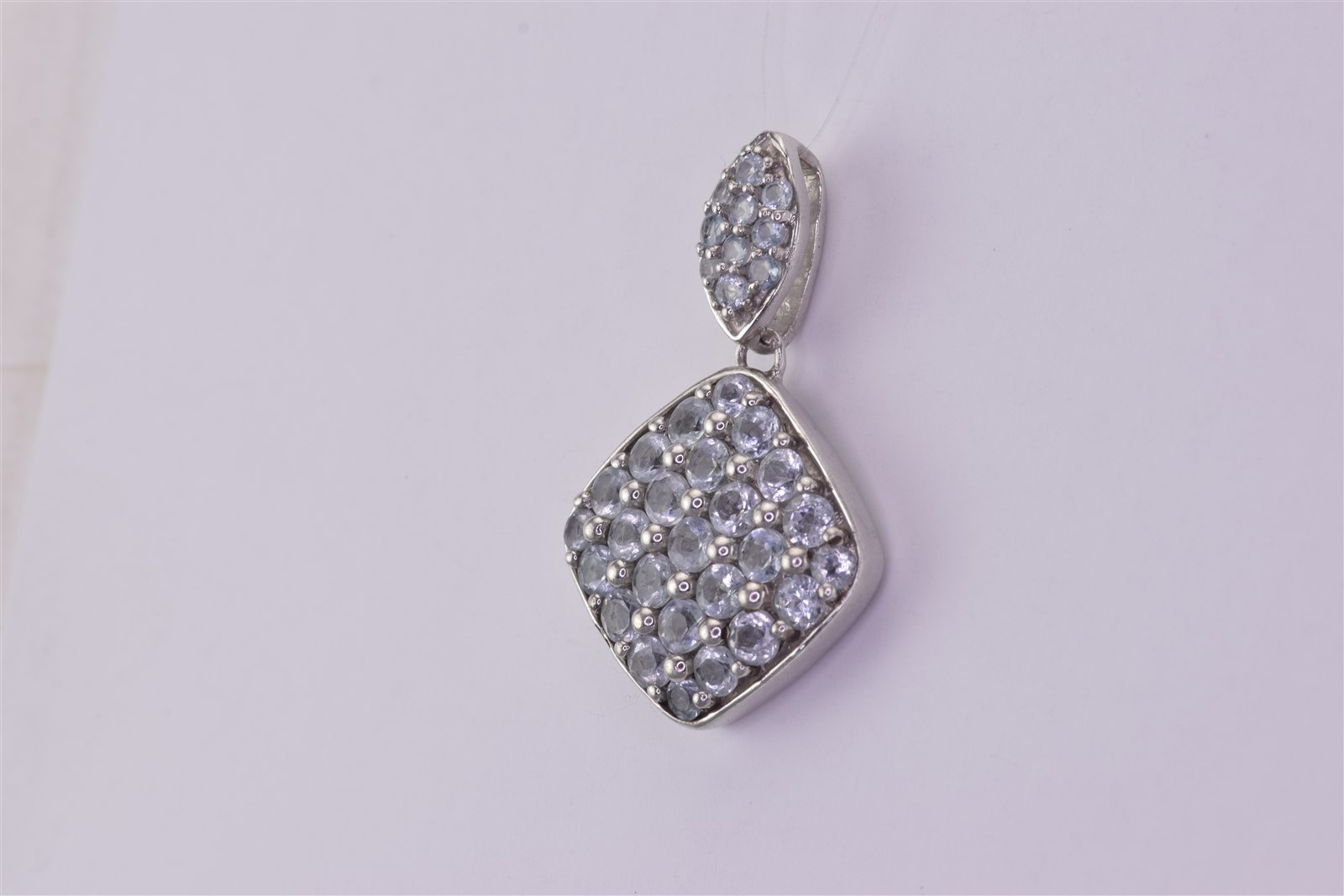 SAM Sterling Silver 32mm x 20mm Blue Aquamarine Cluster India 925 Pendant