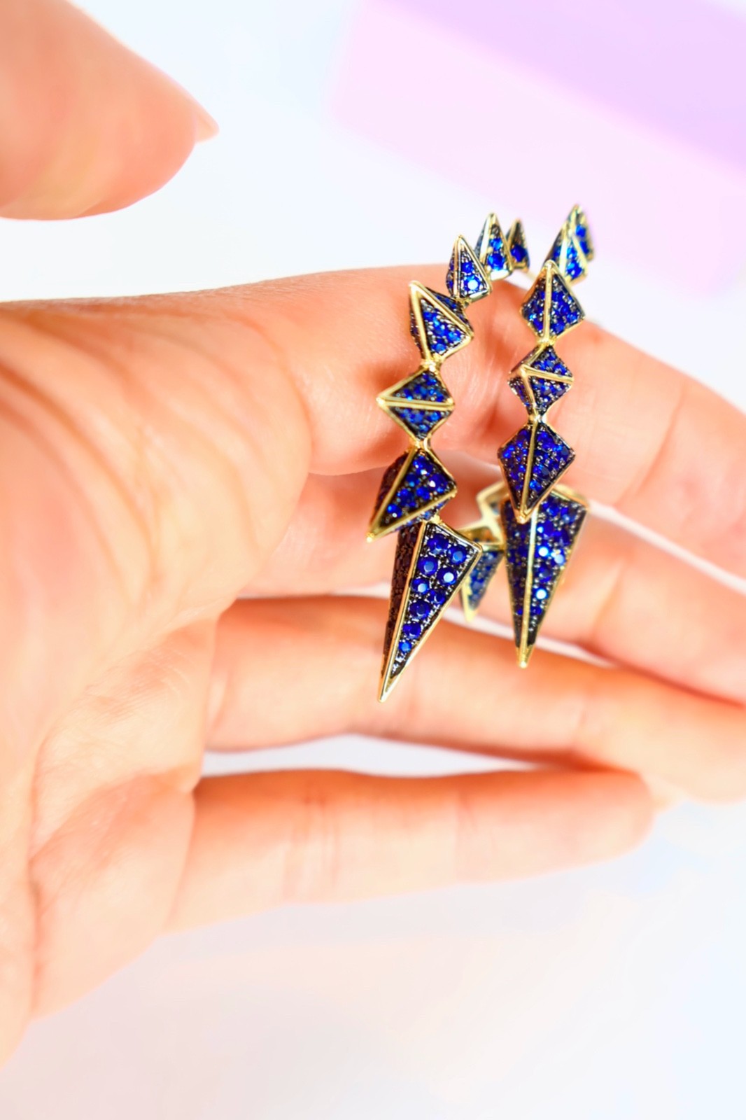 Melinda Maria Gabriella Spiked Hoop Earrings, Pave Blue Sapphire Stones, 0015