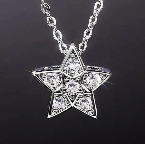 2 Ct Round Cut Simulated Diamond Unisex Star Charm Pendant 14K White Gold Plated