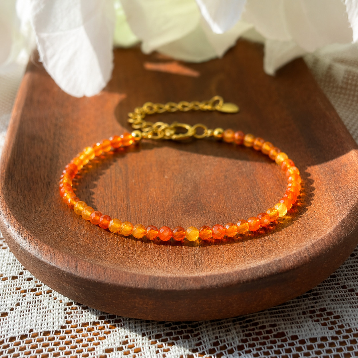 Fire Agate Bracelet Natural Red Stone Beads 3mm Crystal Healing Jewelry Gift