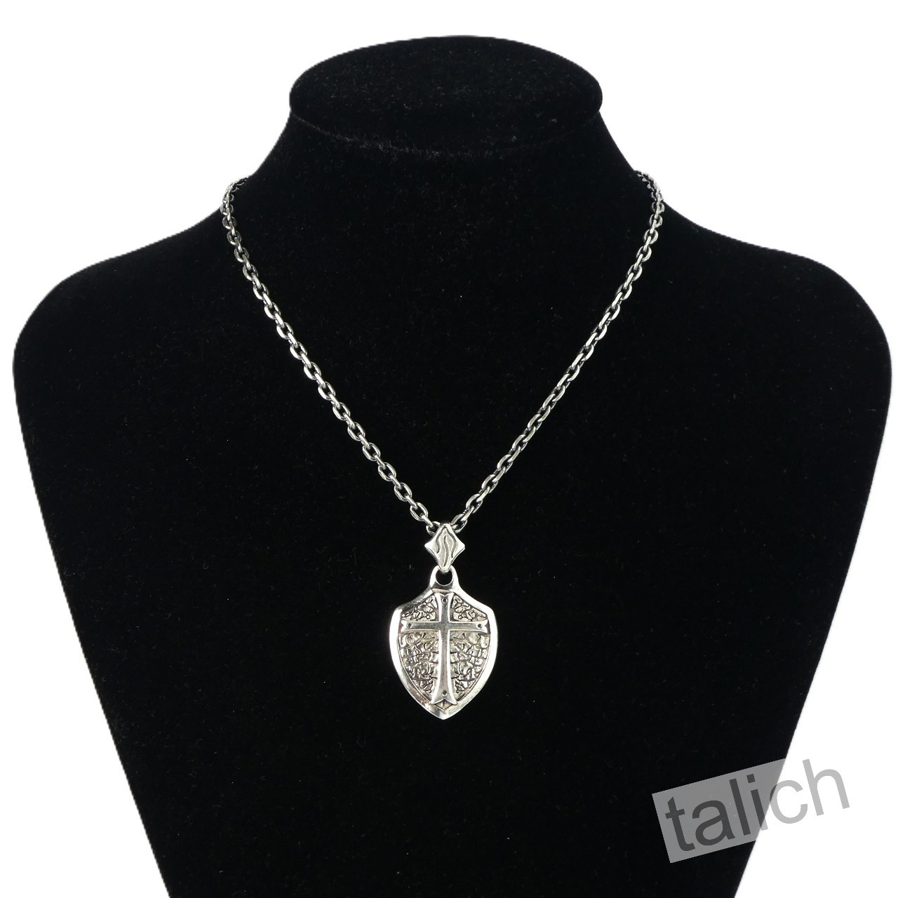 925 Sterling Silver Cross Shield Gothic Knight Faith Amulet Pendant Double Sided