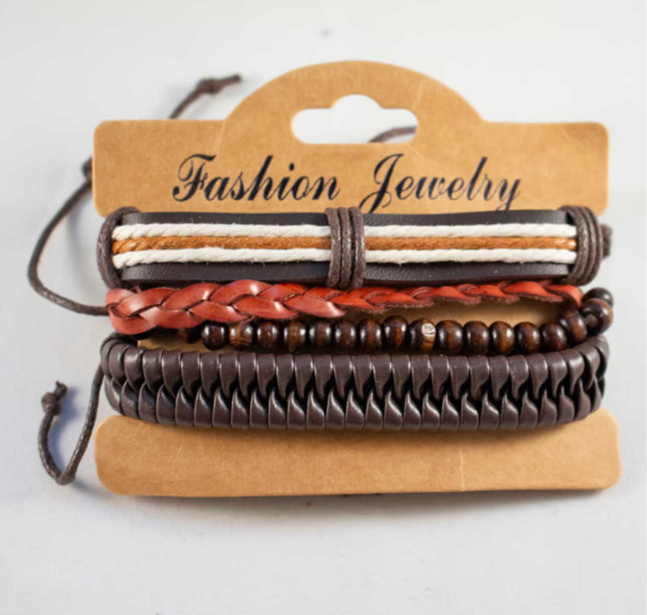 4pcs Set Brown Leather Bracelets Bangles – Butter Leather