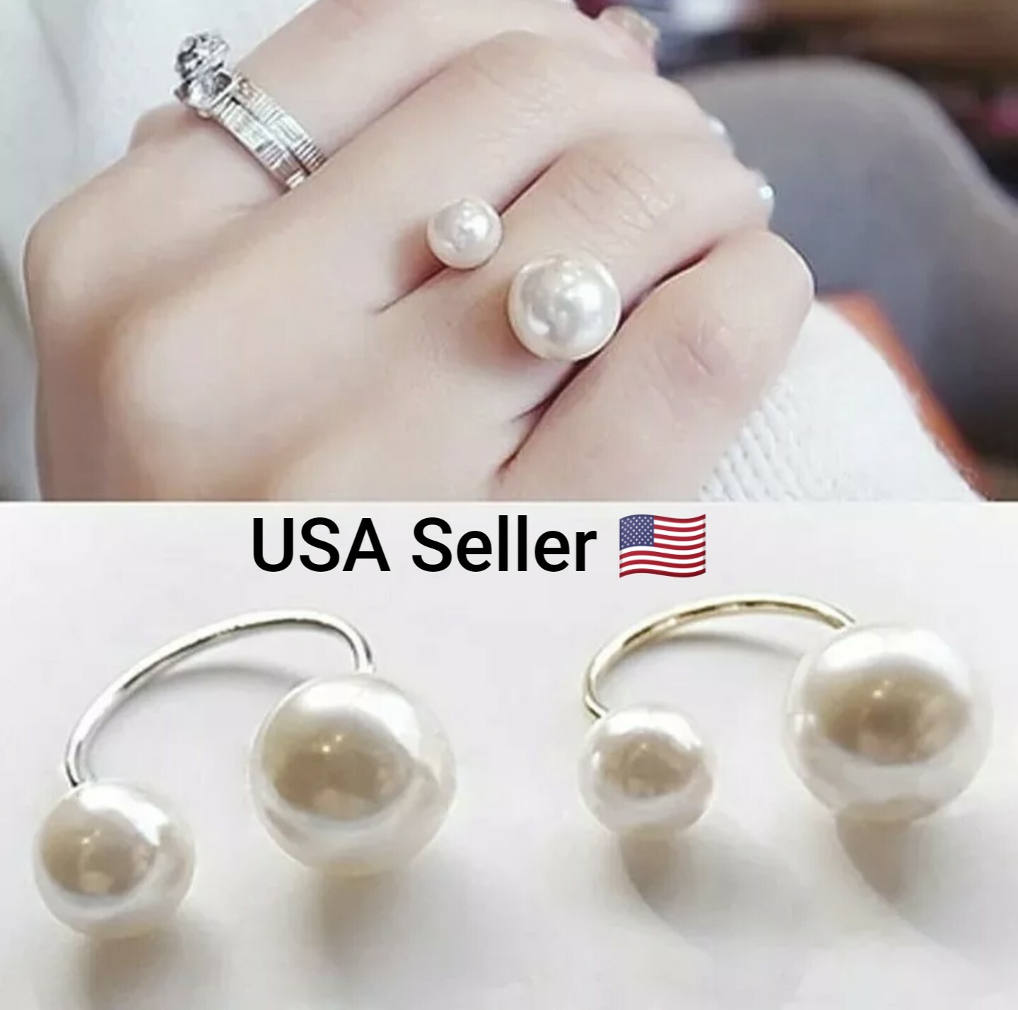 Fashion Mujer Anneau Anel Simulated Pearl Adjustable Anillos Open Rings Women