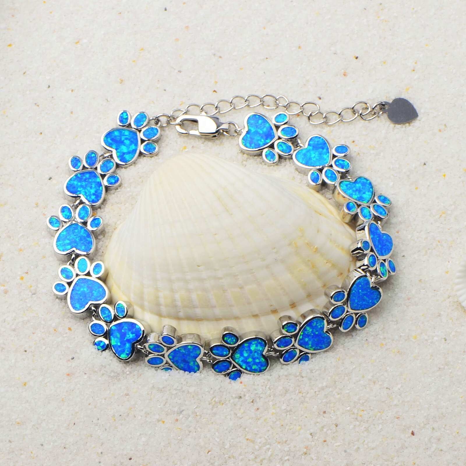 Hawaii Blue Opal Dog Paw Bracelet 925 Sterling Sliver Jewelry For Women Girls