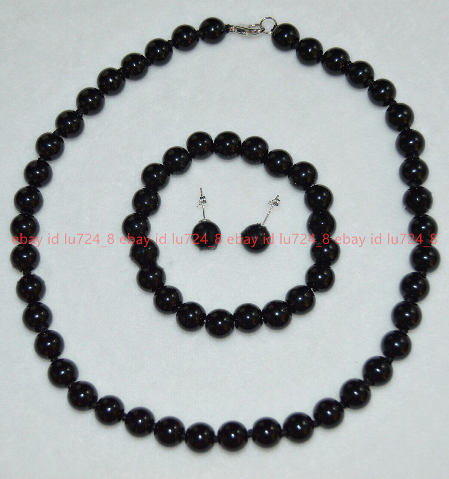 Natural 10mm Black Agate Gemstone Round Beads Necklace Bracelet Earring Set 18”