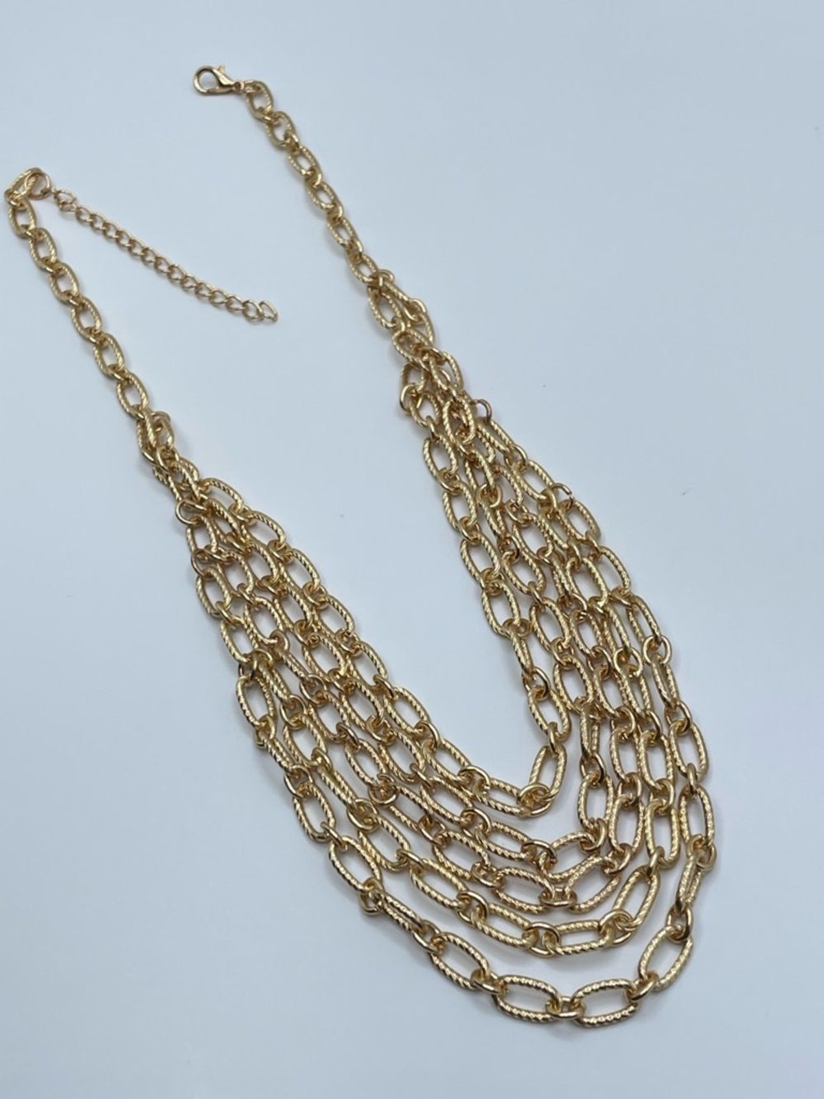 Gold Tone Multi Layer Chain Necklace Adjustable Statement Layered