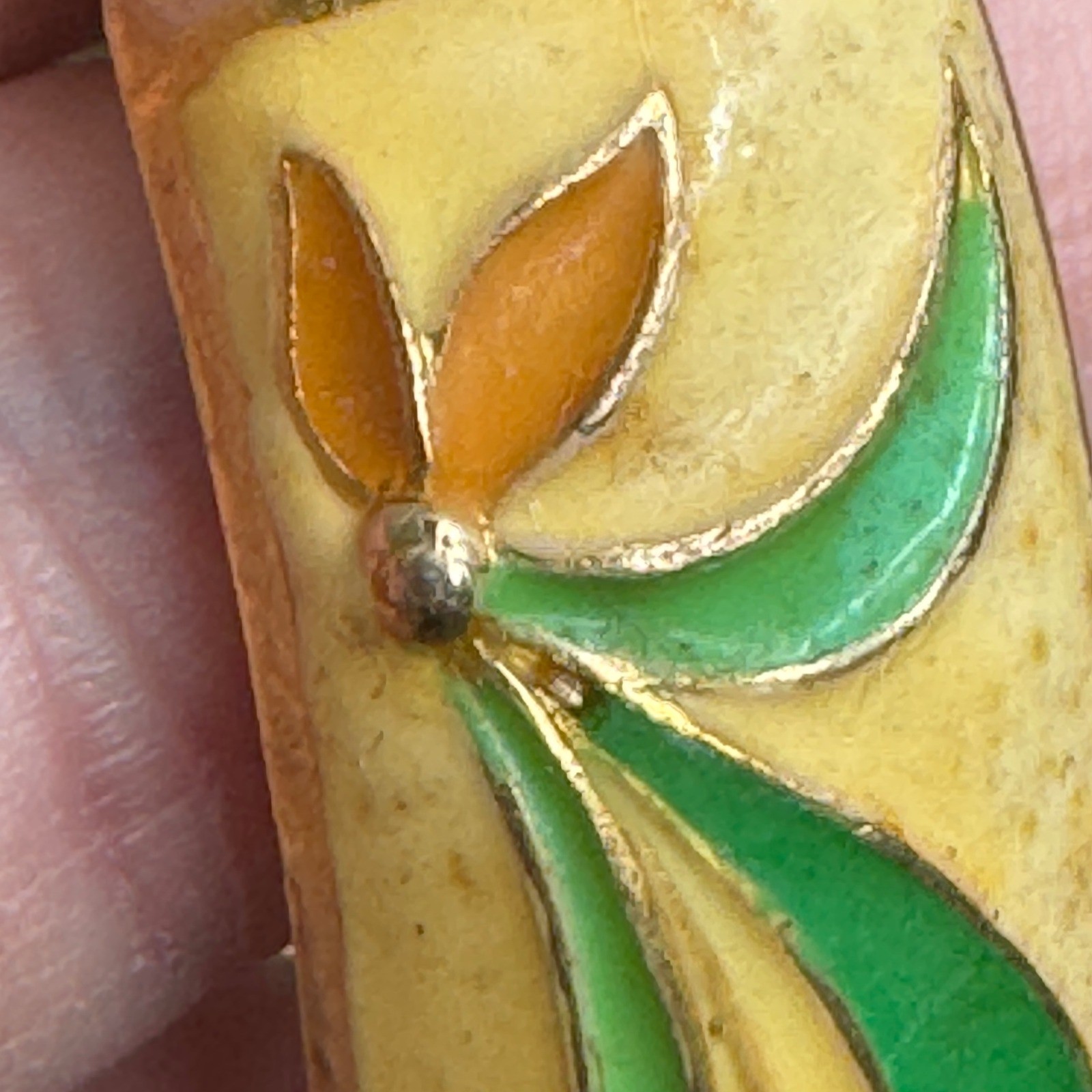 Vintage Cloisonne Bangle Bracelet Hinged Brass Heated Enamel Floral Asian Art