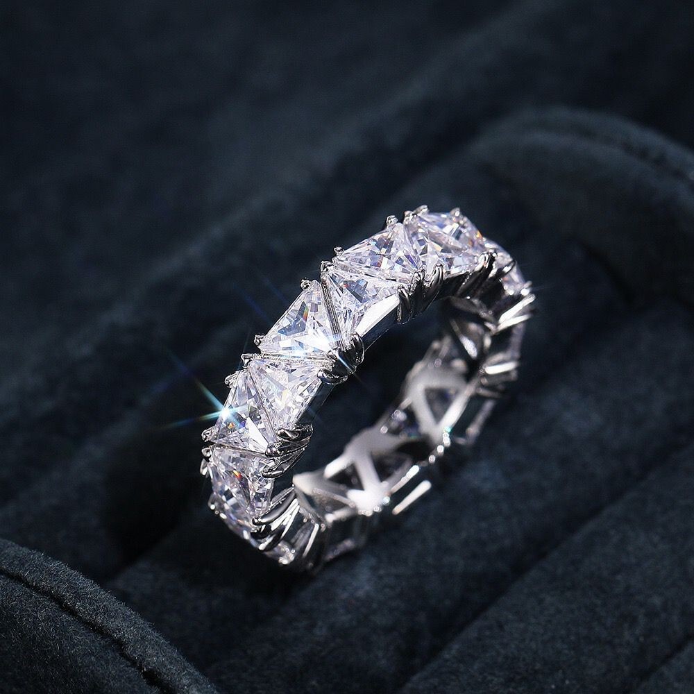 Women White Gold Plated 6mm Iced Sparkling CZ Band Ring Wedding Engagement