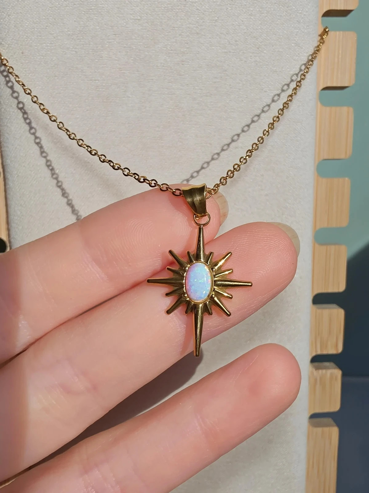 North Star Necklace 18K Gold Plated Non Tarnish Layered Opal Pendant Jewelry