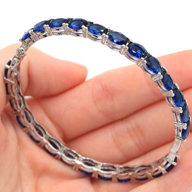 Buy 2 Get 1 Free Romantic Tanzanite Girls Gift Silver Bangle Bracelet 8.0″