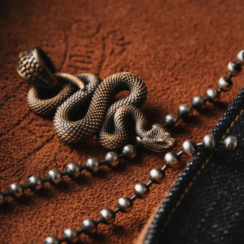 Brass Snake Pendant Necklace Viper Handmade Jewelry Gift Goth Animal for Men