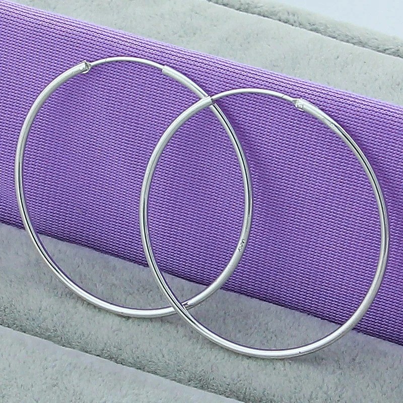 35/50/60mm Silver Hoop Earrings Women Fashion Jewelry Wedding Party Gift