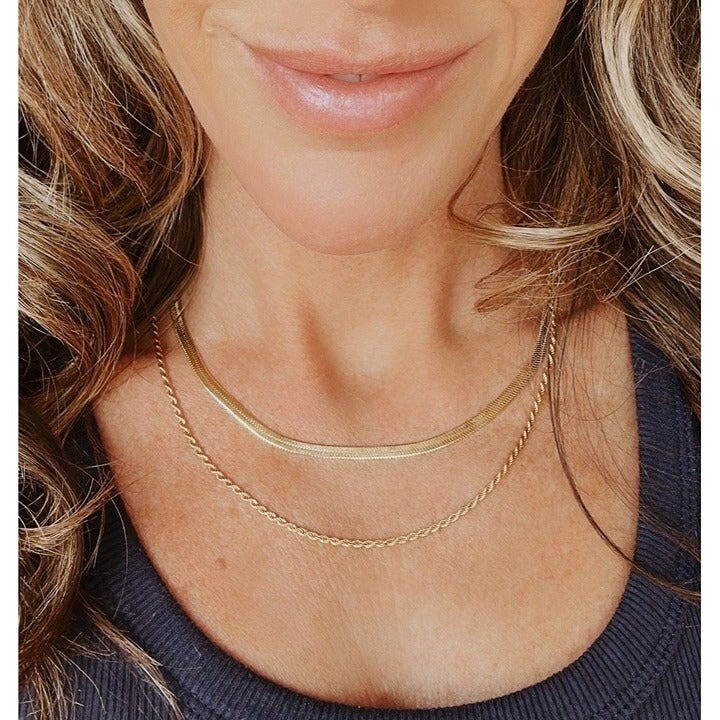 Layered Gold Herringbone Rope Chain Necklace 18K Waterproof Hypoallergenic CUTE