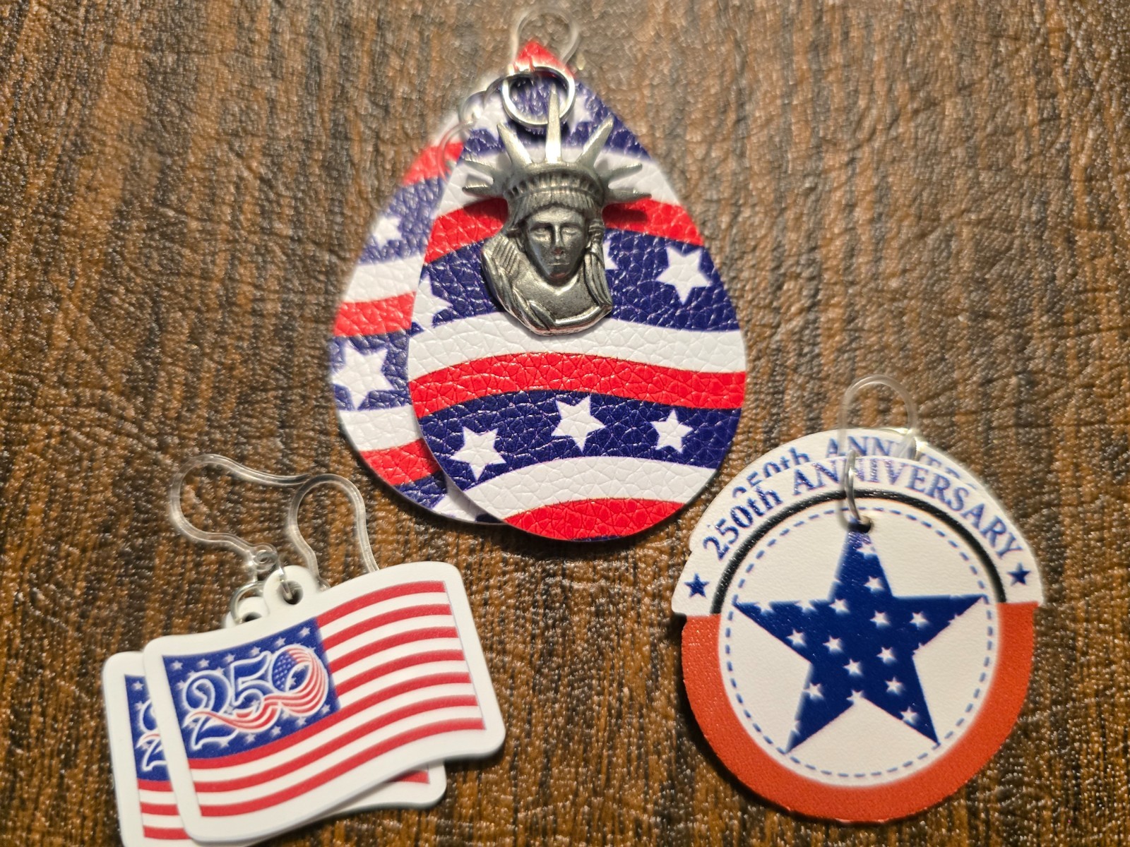July 4th 250th anniversary. earring lot. red white and blue. plastic hook