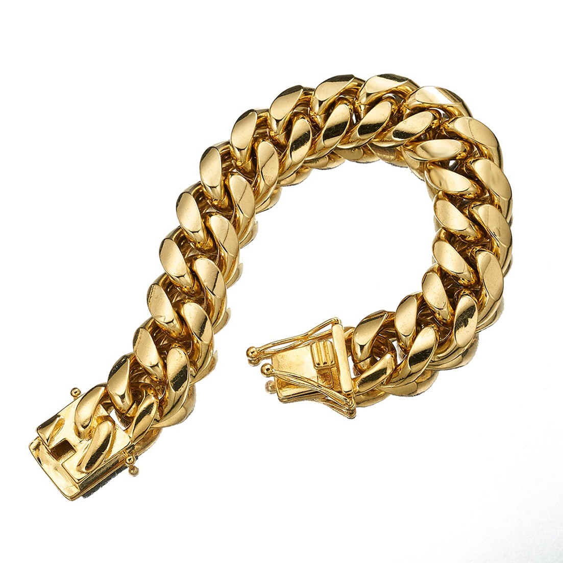 6/8/10/12/14/16/18mm Men Gold Tone Stainless Steel Cuban Link Chain Bracelet