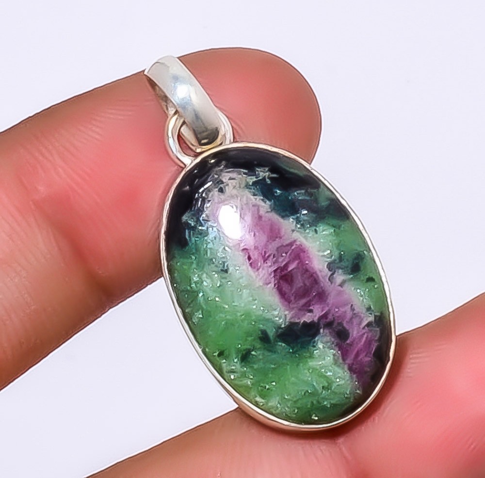 Ruby With Zoisite – Longido Mines 925 Sterling Silver Jewelry Pendant 1.48″ A3