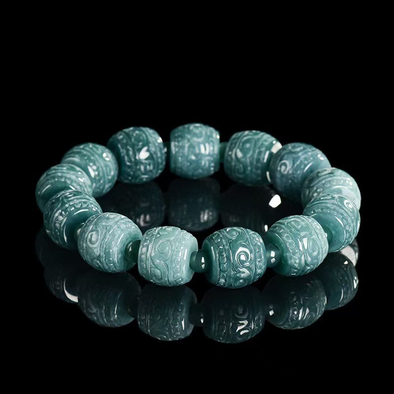 Certified Real Grade A Natural Blue Jade Jadeite Bracelet 15*13mm Beads Bangle