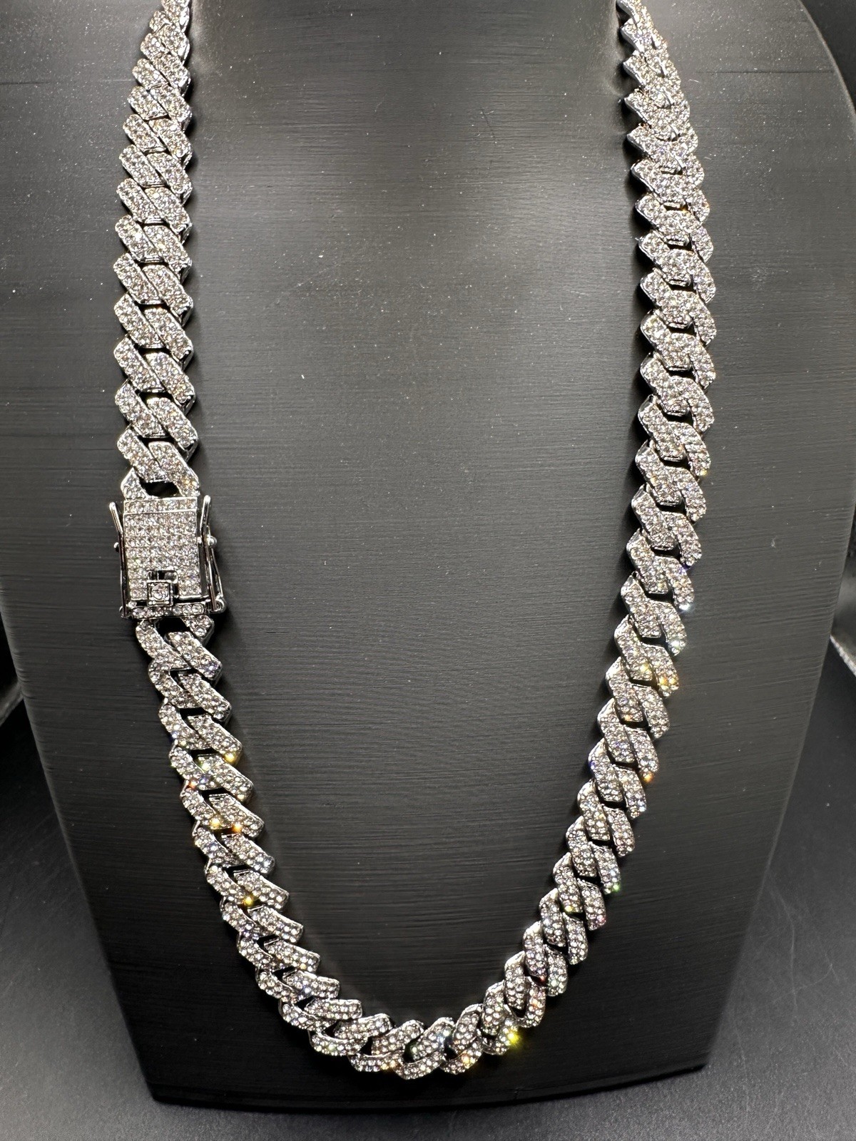 Hip Hop Iced Out Cuban Link Chain Silver Tone Necklace Or Bracelet