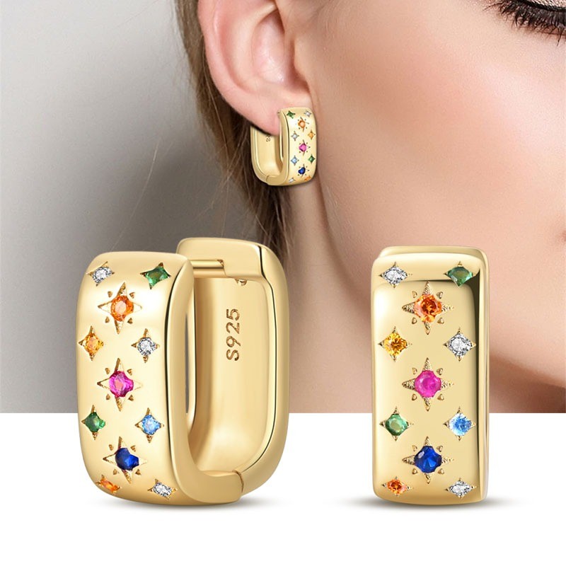 PANDACH 925 Sterling Silver Small Huggie Square Round Hoop Earrings Light Weight