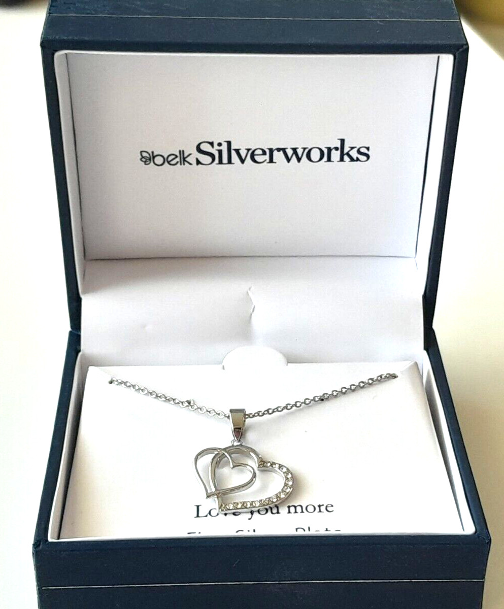 Belk SilverWorks Necklace Heart Pendant ” Love You More” Beauty Silver Plate