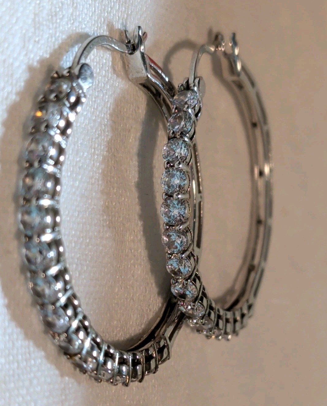 JCM 925 Sterling Silver CZ Channel Set Hoop Earrings Cubic Zirconia Sparkle
