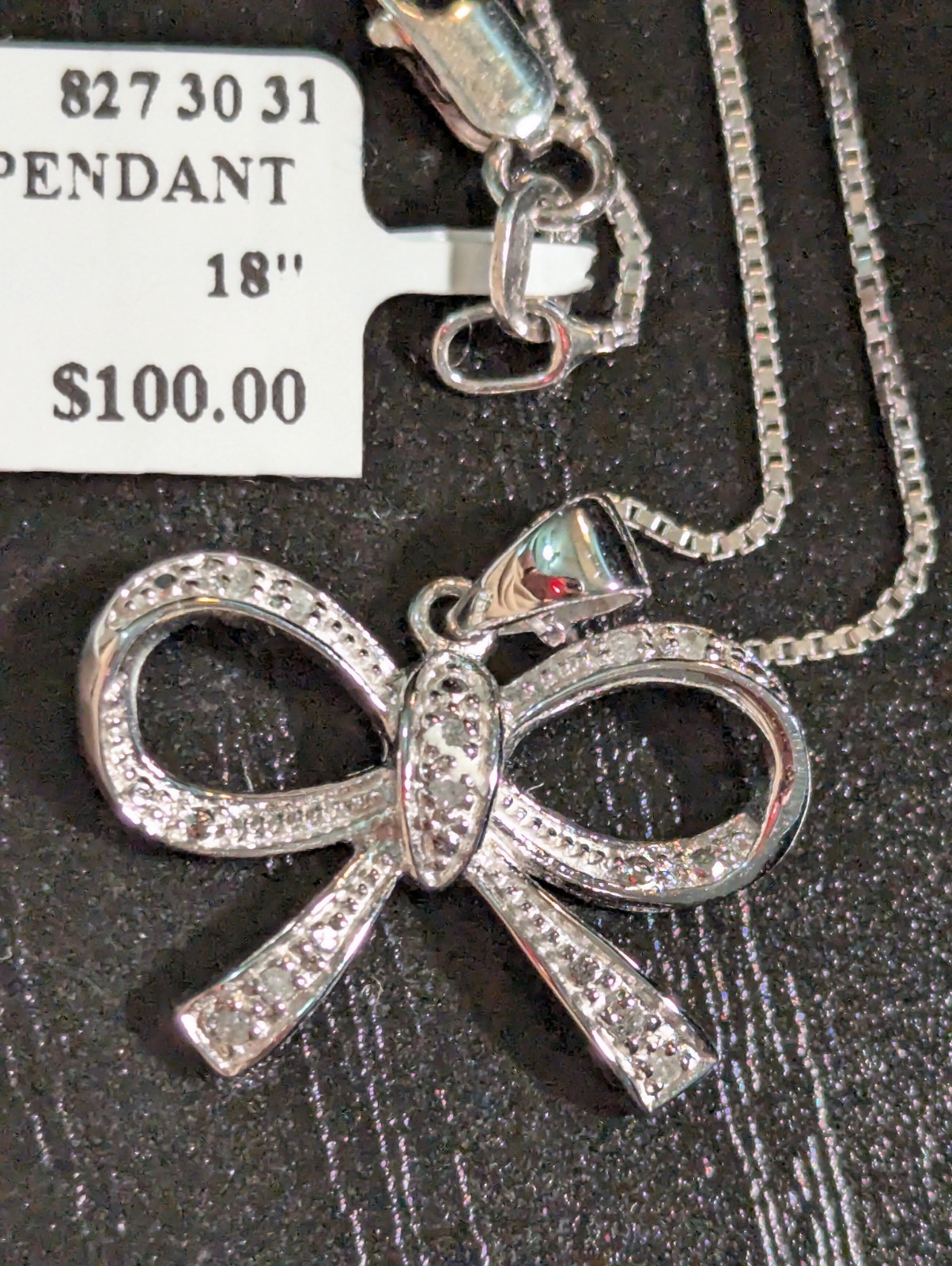 OTC Int’l for Kohl’s Sterling Silver Diamond Bow Pendant on an 18-inch chain NWT