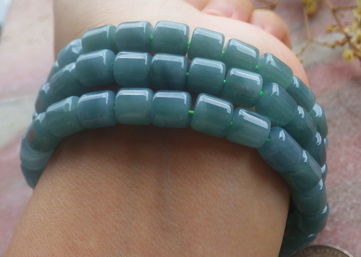 1 Pcs Icy Green 100% A JADE Jadeite Bead Beads Bangle Bracelet 7 inches 734761