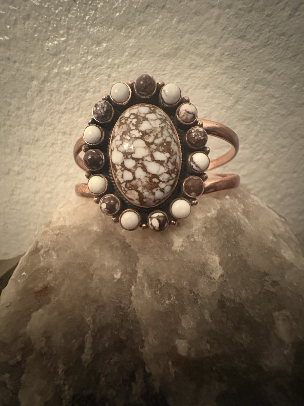 Copper Adjustable Cuff Bracelet With Genuine Wild Horse