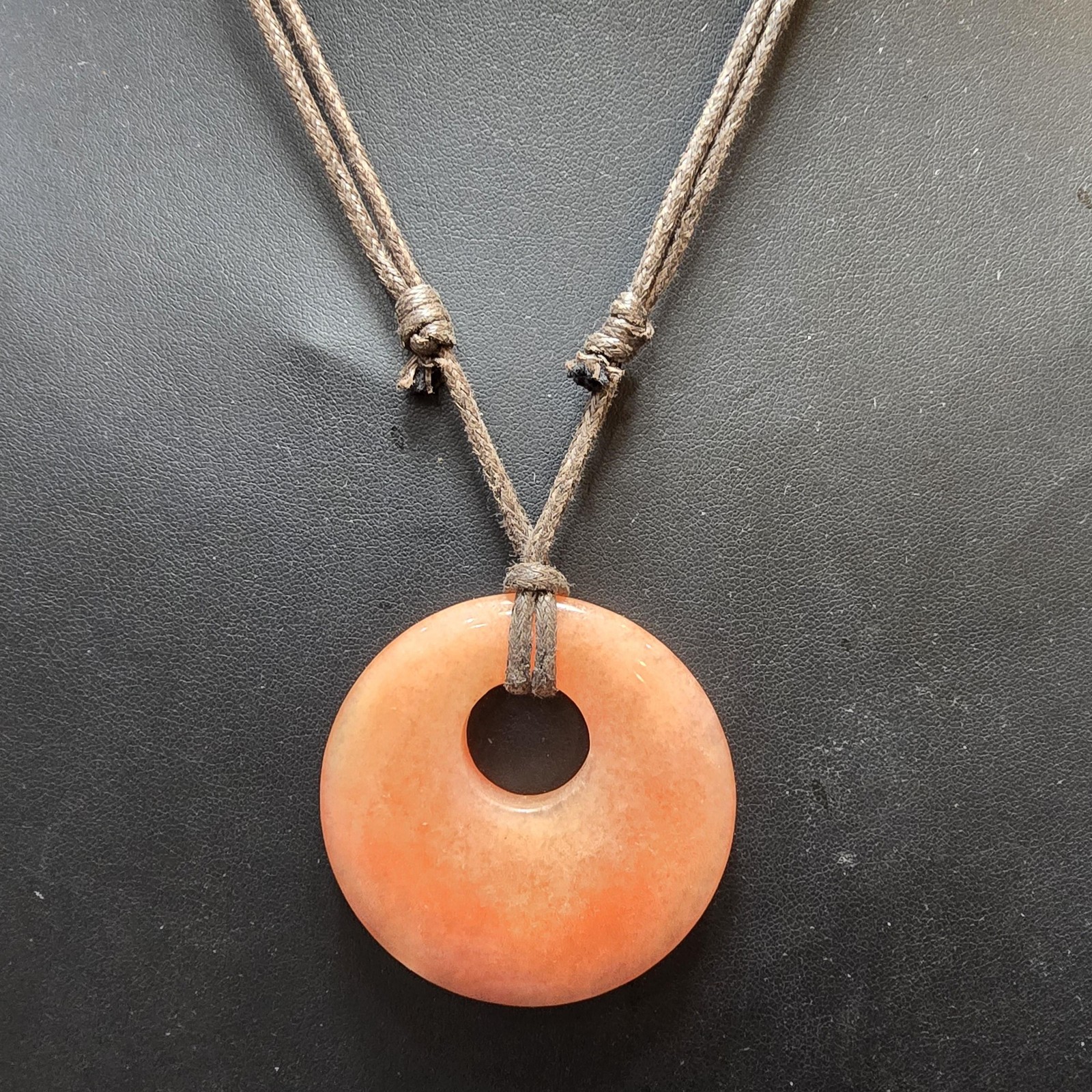 Orange Carnelian Pendant Round Stone Hemp Tie Necklace Boho Adjustable
