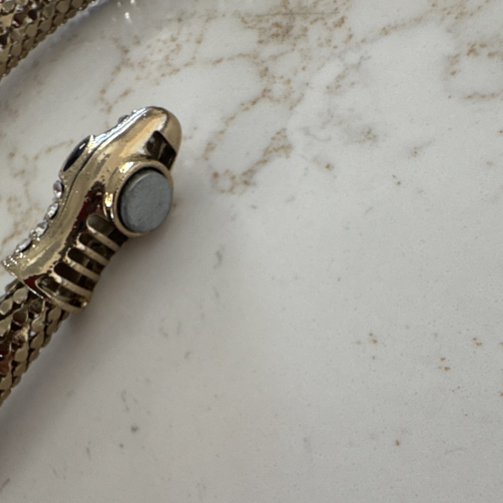 Gold Snake Chain Statement Necklace, Magnetic Clasp, Pavé Crystal Snake Head